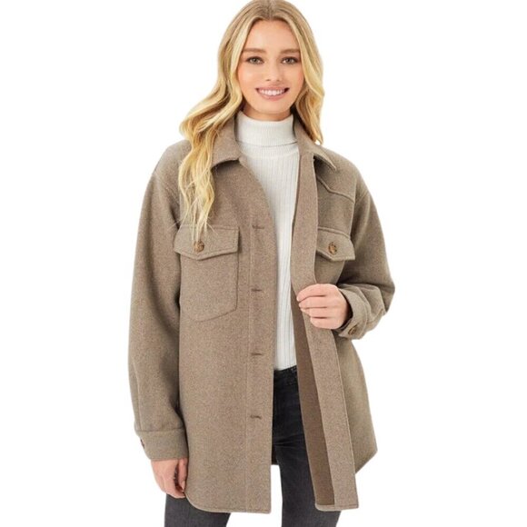 Love Tree Fleece Oversized Shacket, Coco Brown L - Fall, Autumn, Jacket, Tan - Picture 1 of 10